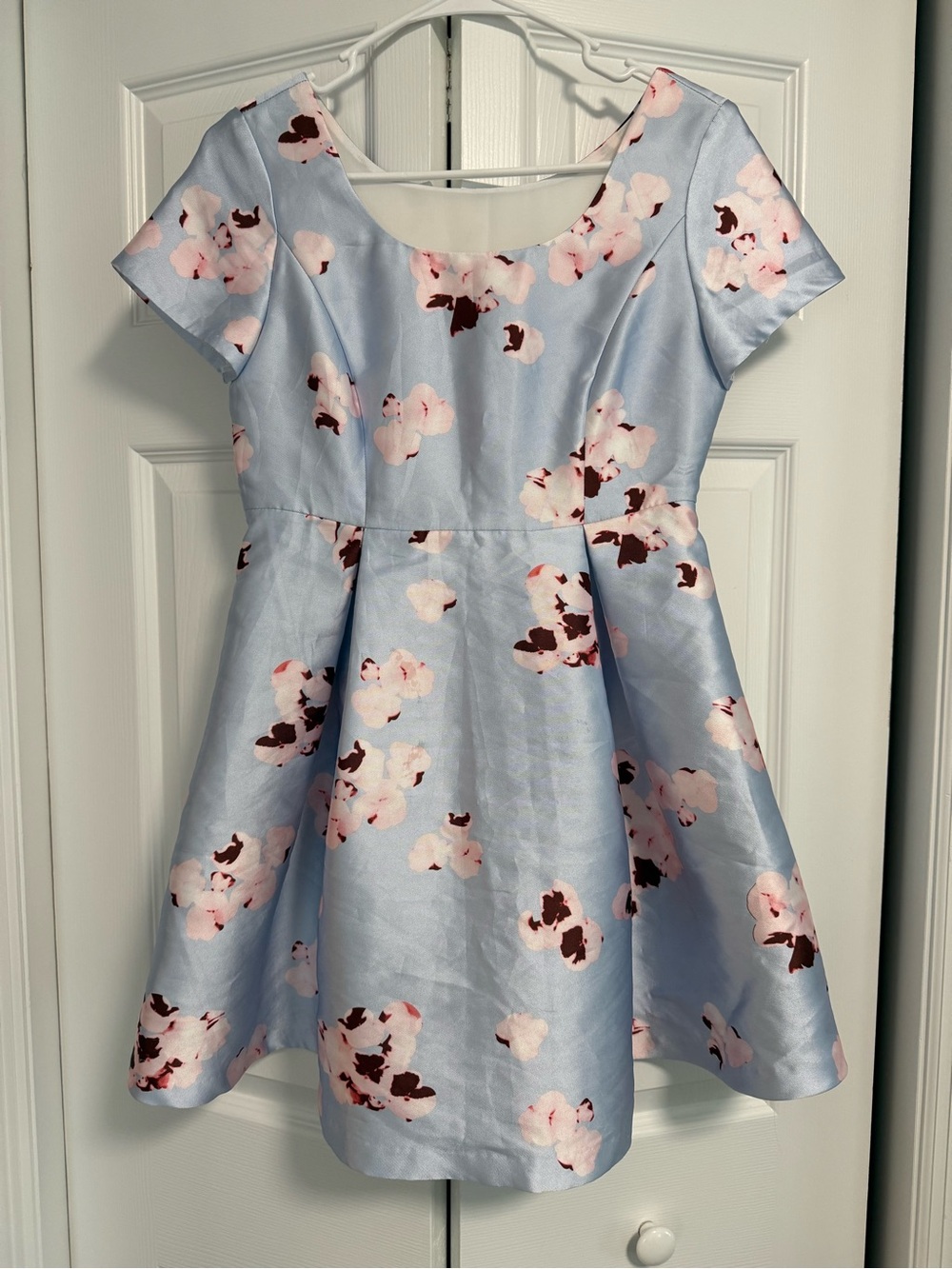 Light Blue & Pink Floral Fit-and-Flare Formal Dress -Gender Reveal -Baby Shower